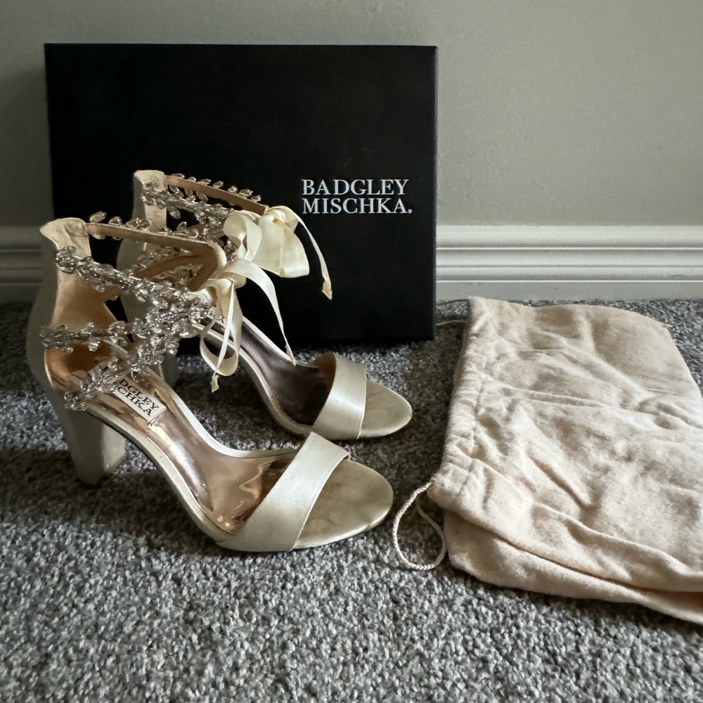 Badgley Mischka Everafter Embellished Block Heel in Ivory
